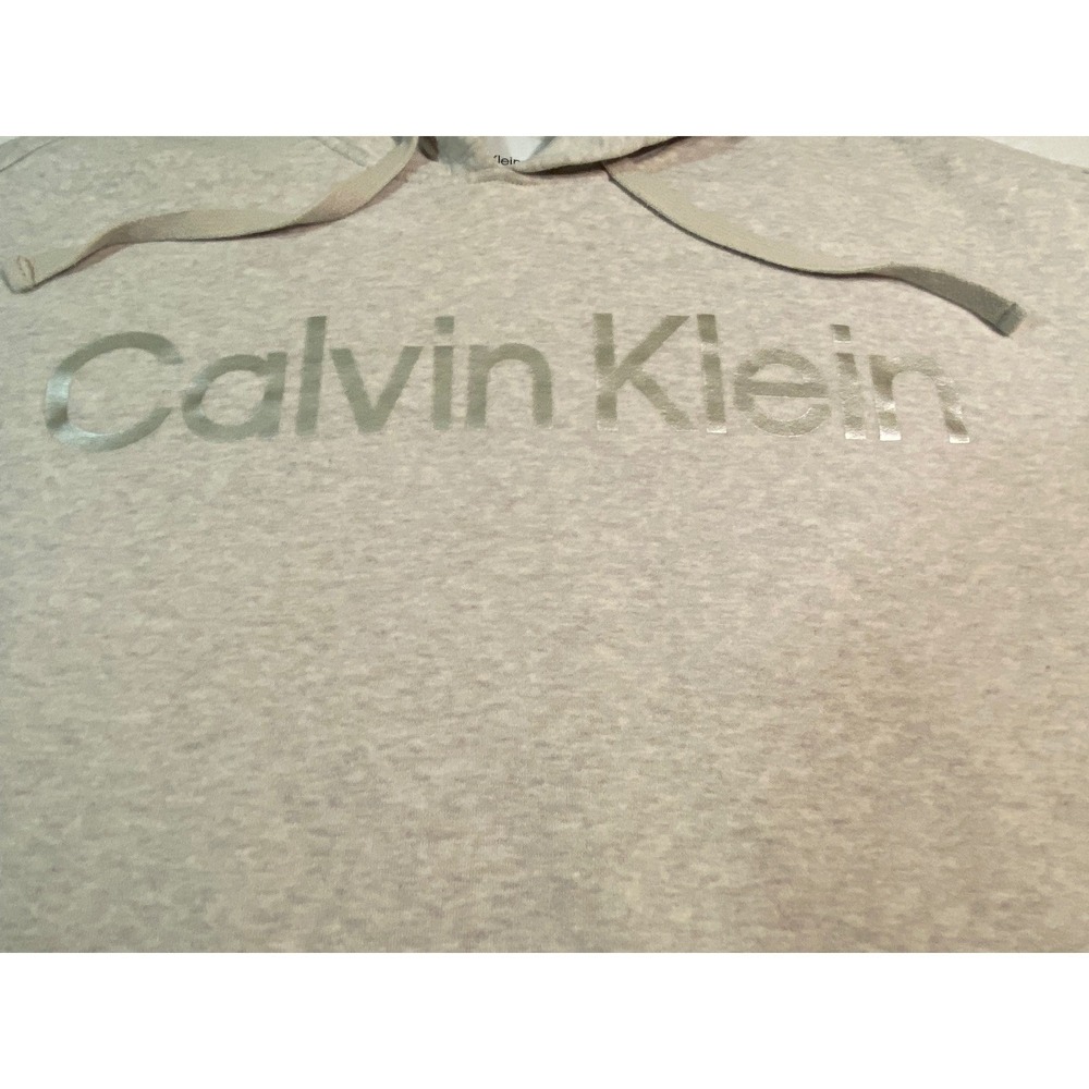 Calvin Klein Jeans Womens Lg Hoodie Gray Metallic Silver Logo Cropped Pullover - Picture 3 of 7